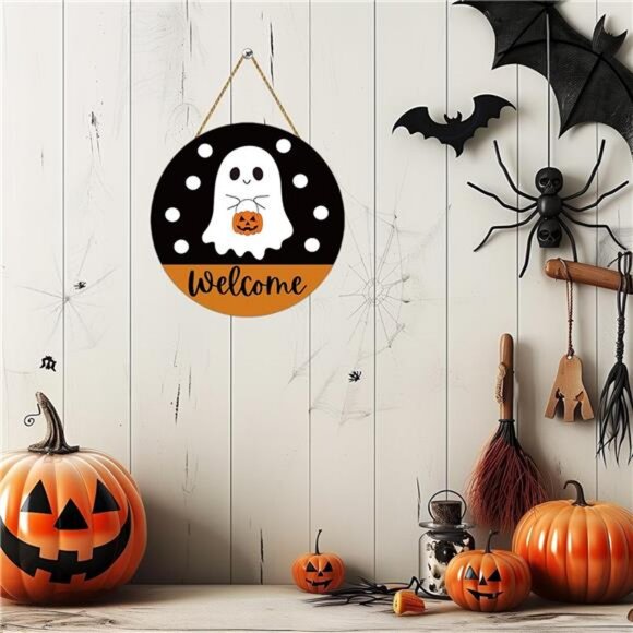 Halloween Decor Indoor Halloween Wreath Front Door Decorations Cute Ghost Decor - Picture 5 of 8